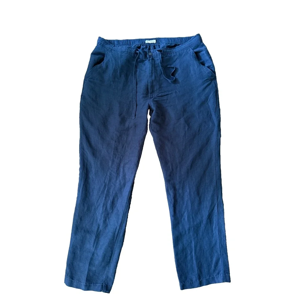 Cubavera Men's Navy Linen Blend Pants XLx32 Resort Wear Elastic Waist Drawstring